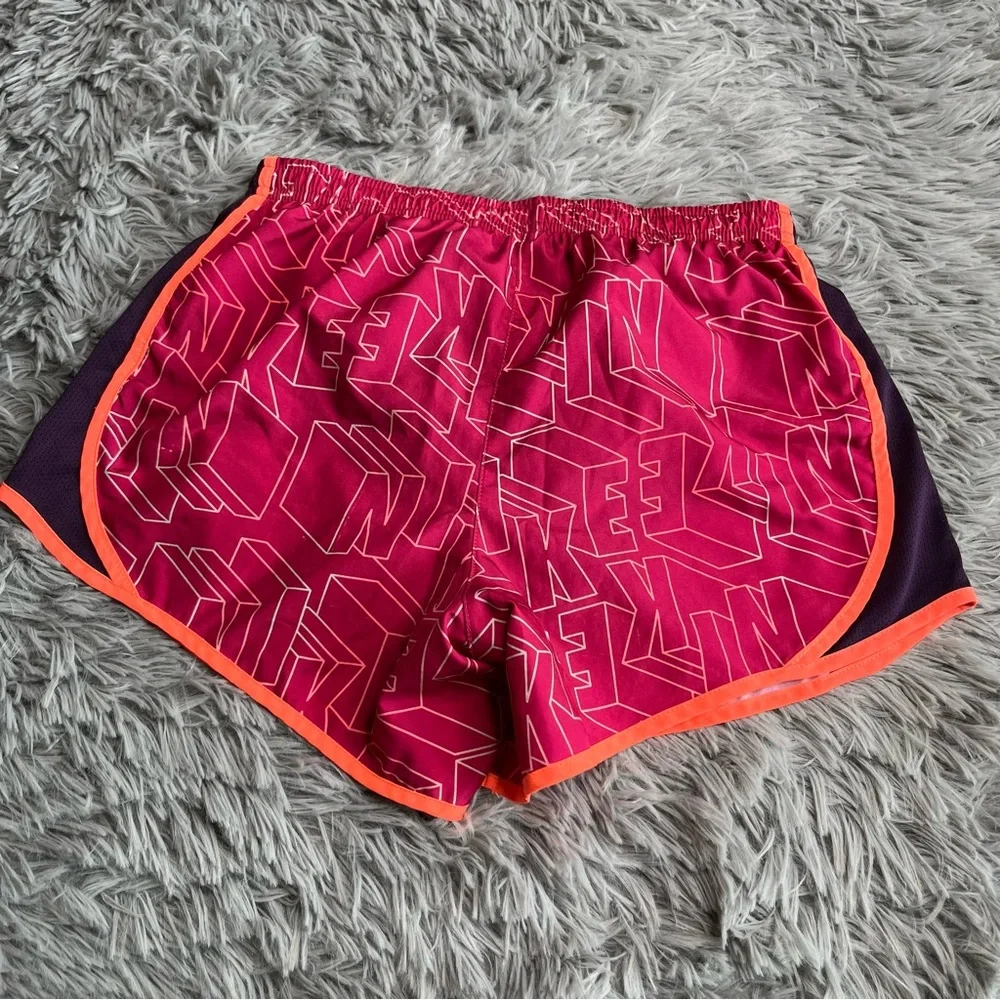 Nike Shorts Girls Large Dri Fit Athletic Pink Orange Checkmark Drawstring Waist